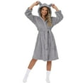 thumbnail image 1 of Htigea Women's Short Hooded Bathrobe Plush Flannel Long Sleeve Shower Robe Soft Comfy Loungewear Nightgown Gray,M, 1 of 6