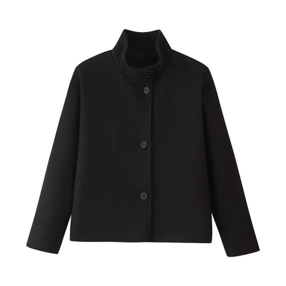 Htigea Women's Short Peacoat Elegant Single Breasted Standing Collar Coats Fall Winter Casual Daily Office Outerwear Black M