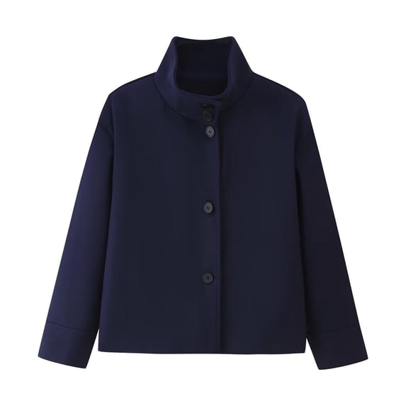 Htigea Women's Short Peacoat Elegant Single Breasted Standing Collar Coats Fall Winter Casual Daily Office Outerwear Navy S
