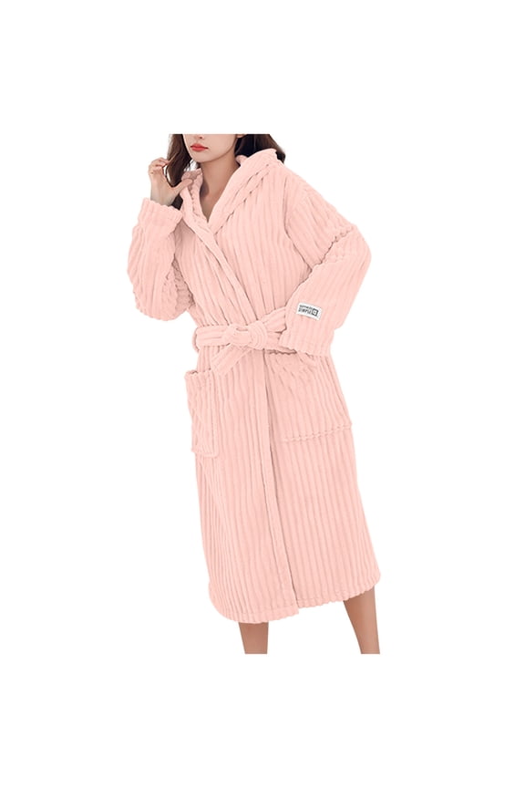 Women's Shower Wrap Bathrobe Fleece Hooded Long Robe Ladies Loungewear Nightgown with Belt and Pocket Pink,Free Size