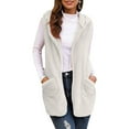 thumbnail image 1 of Htigea Women's Sleeveless Cardigans Soft Comfy Home Vest Thin Fleece Open Front Hooded Vests with Pocket White S, 1 of 7