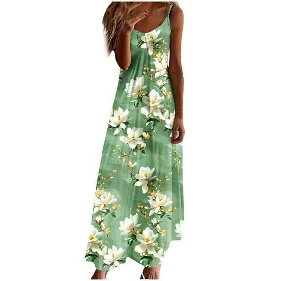 Htigea Women's Sleeveless Maxi Dresses Floral Print Spaghetti Strap V-Neck Sundress Soft Comfy Summer Casual Beach Dress 03#Multicolor,XL