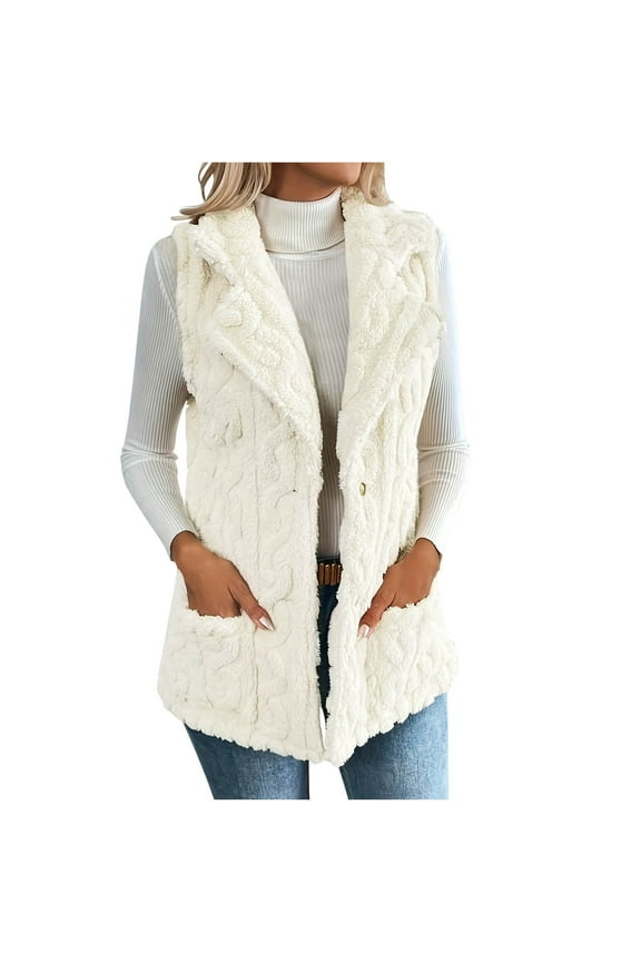Women's Sleeveless Vest Button Down Lapel Cardigans Soft Comfy Home Casual Coats Fall Winter Clothes White S