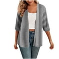thumbnail image 1 of Htigea Women's Striped Cardigan 3/4 Sleeve Casual Lightweight Comfy Cardigan Blouses Casual Open Front Tops Gray,XL, 1 of 4