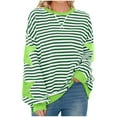 thumbnail image 1 of Htigea Women's Striped Oversized Sweatshirt Color Block Crew Neck Long Sleeve Shirt Casual Pullover Top Fall Y2K Clothes Green 3XL, 1 of 9