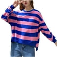 thumbnail image 1 of Htigea Women's Striped Sweatshirts Oversized Crew Neck Long Sleeve Pullover Preppy Casual Loose Fit Sweatshirt Tops Pink 2XL, 1 of 8