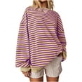 thumbnail image 1 of Htigea Women's Striped Sweatshirts Oversized Crewneck Long Sleeve Casual Loose Fit Sport Shirts Fall Tops Purple 3XL, 1 of 6