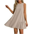 thumbnail image 1 of Htigea Women's Summer Dresses Casual Crew Neck Sleeveless Ruffle Tank Dress Loose Beach Vacation A-Line Sundress Khaki,L, 1 of 6