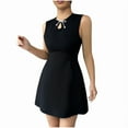 thumbnail image 1 of Htigea Women's Summer Dresses Sleeveless Bow Keyhole Neck Mini Dress Slim Fit Back Zipper Dress for Office Work Everyday Black,S, 1 of 7