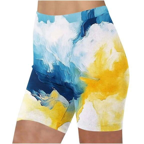 Htigea Women's Summer Safety Shorts Tie Dye Print Slip Leggings Soft Cozy Summer Undershorts Anti-Exposure Shorts Blue XL