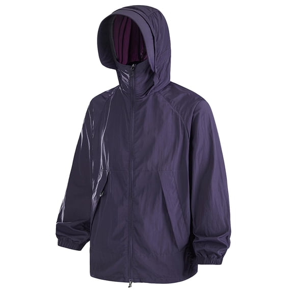 Htigea Women's Summer Sun Hooded Jackets Full Zip Long Sleeve UPF 50+ UV Protection Tops Outdoor Hiking Running Vacation Coats Purple XL