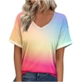 thumbnail image 1 of Htigea Women's Summer T-Shirts Plus Size V-Neck Short Sleeve Tops Gradient Color Beach Vacation Tees Soft Comfy Casual T Shirts Multicolor S, 1 of 8