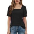 thumbnail image 1 of Htigea Women's Summer Tops Short Sleeve Square Neck T-Shirt Tunic Tee Casual Loose Fit Everyday Tshirt Black S, 1 of 6