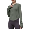 thumbnail image 1 of Htigea Women's Sun Jackets UV Protection Long Sleeve Hoodies Full Zip Up Yoga Gym Cropped Tops with Thumb Hole Army Green Free Size, 1 of 7