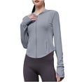 thumbnail image 1 of Htigea Women's Sun Jackets UV Protection Long Sleeve Hoodies Full Zip Up Yoga Gym Cropped Tops with Thumb Hole Dark Gray Free Size, 1 of 7