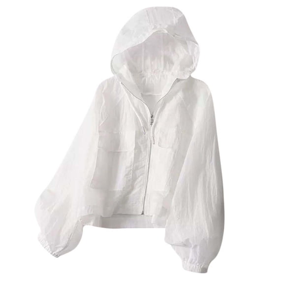Htigea Women's Sun Protection Jacket Cooling Long Sleeve Hoodies Summer Lightweight Outdoor Hiking Coats White M