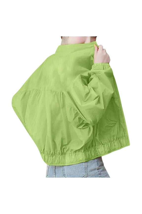 Women's Sun Protection Jacket Full Zip Up Stand Neck Cropped Jacket Lightweight Summer Athletic Coat for Running Hiking Biking Green,M