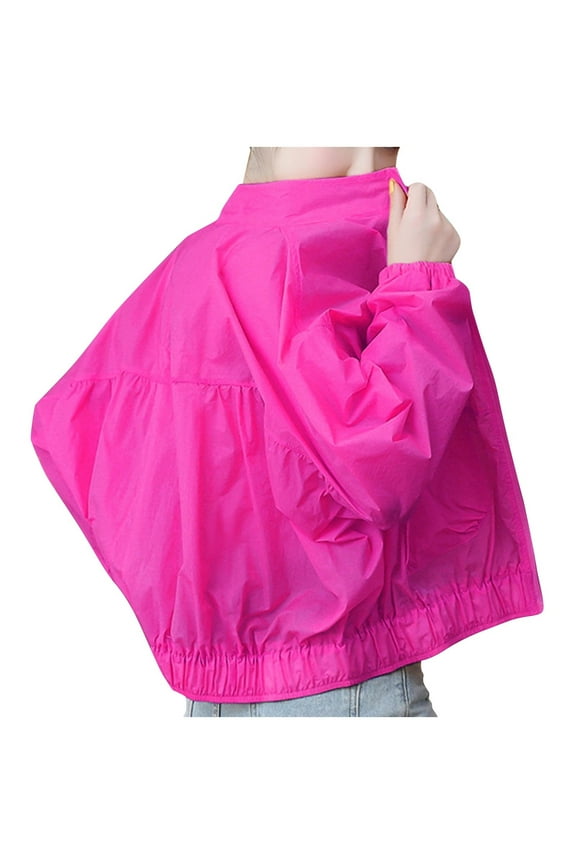 Women's Sun Protection Jacket Full Zip Up Stand Neck Cropped Jacket Lightweight Summer Athletic Coat for Running Hiking Biking Hot Pink,L