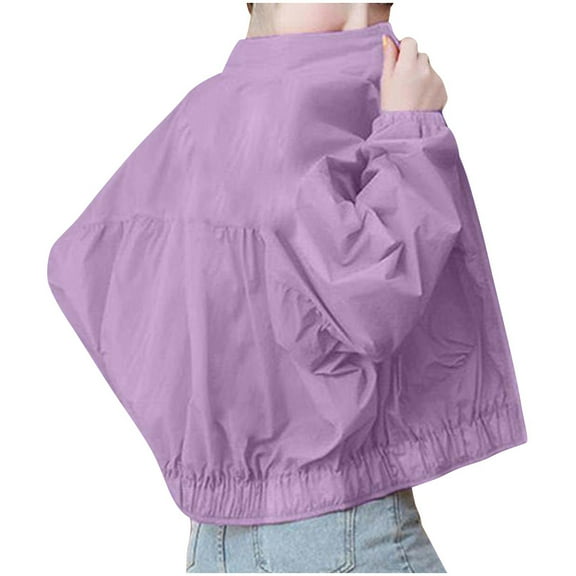Htigea Women's Sun Protection Jacket Full Zip Up Stand Neck Cropped Jacket Lightweight Summer Athletic Coat for Running Hiking Biking Purple,3XL