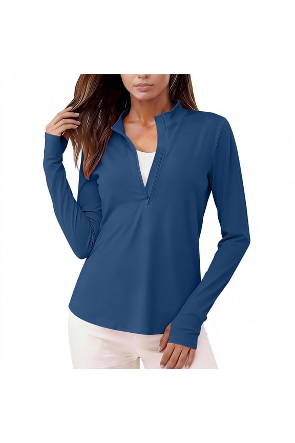 Women's Sun Protection Tops 1/4 Zip Long Sleeve Shirts Rash Guard Workout Running Athletic Shirt Navy S