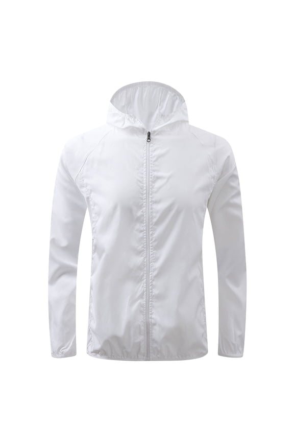 Women's Sun Protection Windbreaker Jackets Waterproof Hiking Athletic Hoodies Lightweight Packable Sport Coats with Pockets White,XL