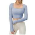 thumbnail image 1 of Htigea Women's Sun Shirts with Thumb Holes Long Sleeve Square Neck Crop Tops Slim Fit Yoga Workout Gym Running Fitness Tees Blue 2XL, 1 of 9