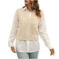 thumbnail image 1 of Htigea Women's Sweater Vest Cable Knit Sleeveless Jumpers Preppy V Neck Pullover Top Fall Clothes Beige L, 1 of 5