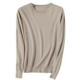 thumbnail image 1 of Htigea Women's Sweaters Solid Crew Neck Long Sleeve Jumper Knit Base Layer Tops Fall Winter Pullover Tops Khaki XXL, 1 of 6