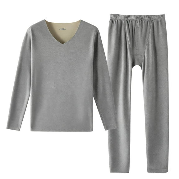Htigea Women's Thermal Underwear Long Johns Pajama Sets V Neck Base Layer Top & Bottom Loungewear Sets Gray L