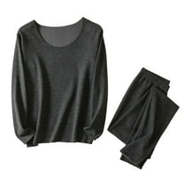 Htigea Women's Thermal Underwear Sets Seamless Crewneck Long Sleeve Shirts and Pants Outfits Warm Base Layer for Fall Winter Black M