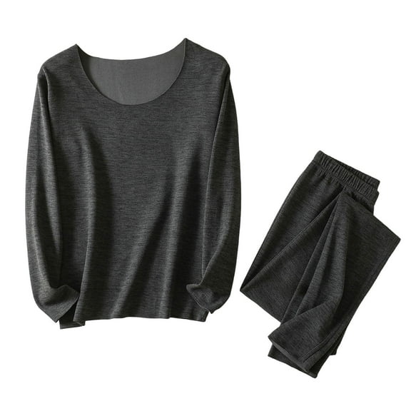 Htigea Women's Thermal Underwear Sets Seamless Crewneck Long Sleeve Shirts and Pants Outfits Warm Base Layer for Fall Winter Black M