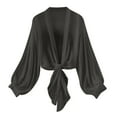 thumbnail image 1 of Htigea Women's Tie Front Cardigan Chiffon Long Sleeve Swimsuit Cover Up Casual Loose Short Tops Black M, 1 of 7