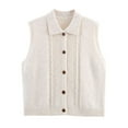 thumbnail image 1 of Htigea Women's Turndown Collar Sleeveless Vest Solid Button Down Knit Vests Casual Comfortable Cardigan Tops Beige Free Size, 1 of 8