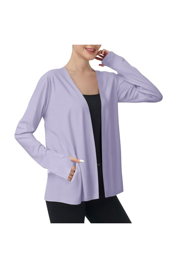 Women's UPF 50+ Cardigans Cooling Summer Sun Protection Tops Long Sleeves Lightweight Open Front Beach Cover Up with Pockets Purple L