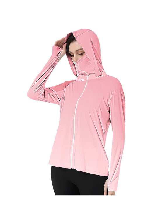 Women's UPF 50+ Sun Hoodie with Face Mask Long Sleeve UV Protection Tops Lightweight Breathable Workout Shirt with Pocket & Thumb Hole A Multicolor S