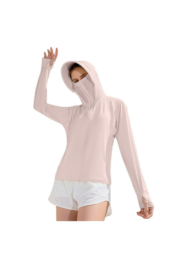 Women's UPF 50+ Sun Protection Coats Breathable Face Mask Hooded Jackets Cooling Summer UV Outdoor Activewear Tops Pink,M