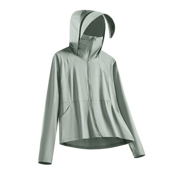 Htigea Women's UPF 50+ Sun Protection Jacket Lightweight Cool UV Shirt Rash Guard Long Sleeve Tops with Hoodie Brim Thumb Hole Pockets Gray,2XL