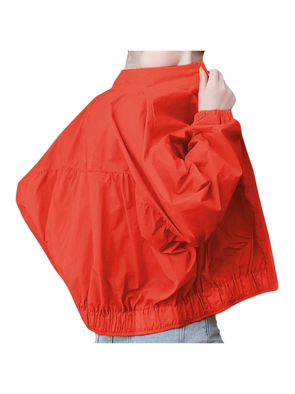 Women's UPF 50+ Sun Protection Jackets Summer Lightweight Long Sleeve Athletic Workout Coats with Pocket Red XXXL