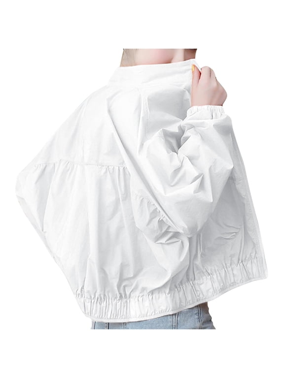 Women's UPF 50+ Sun Protection Jackets Summer Lightweight Long Sleeve Athletic Workout Coats with Pocket White M