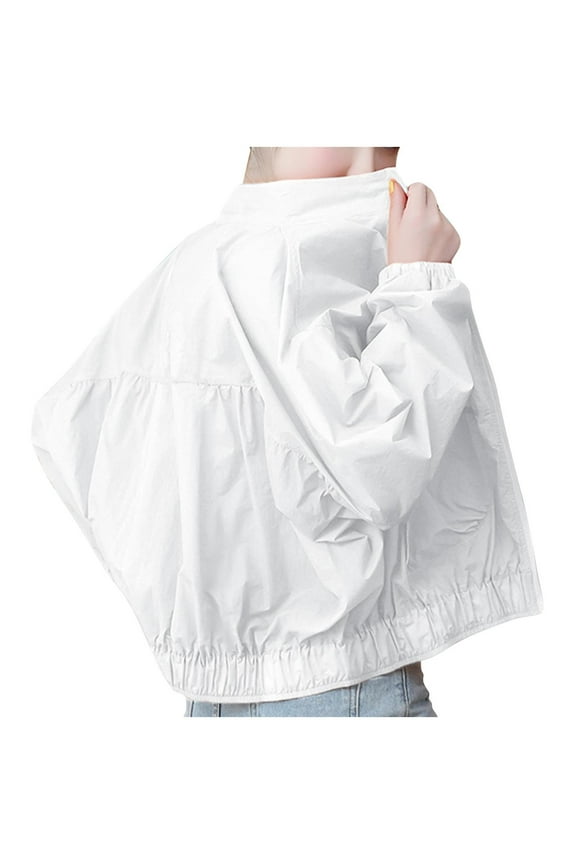 Women's UPF 50+ Sun Protection Jackets Summer Lightweight Long Sleeve Athletic Workout Coats with Pocket White XXXXL