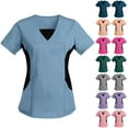 thumbnail image 1 of Htigea Women's V-Neck Scrub Top with 3 Pockets Stretch Medical Uniform Hot Pink,S, 1 of 4