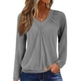 thumbnail image 1 of Htigea Women's V-Neck Shirts Fall Long Sleeve Top Casual Pleated Pullover Soft Comfy Everyday T Shirt Gray XXL, 1 of 8
