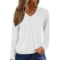 thumbnail image 1 of Htigea Women's V-Neck Shirts Fall Long Sleeve Top Casual Pleated Pullover Soft Comfy Everyday T Shirt White L, 1 of 8