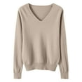thumbnail image 1 of Htigea Women's V Neck Sweaters Fall Winter Long Sleeve Lightweight Knitted Pullover Casual Loose Warm Jumper Sweater Tops Khaki M, 1 of 5