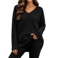 thumbnail image 1 of Htigea Women's Waffle Knit Tops Oversized Long Sleeve V Neck Shirts Slouchy Drop Shoulder Casual Pullover Fall Outfits Black M, 1 of 9