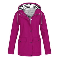 Htigea Women's Waterproof Hooded Jacket Lightweight Button Zip Up Raincoat Outdoor Rain Windbreaker Coat with Pockets Hot Pink 2XL
