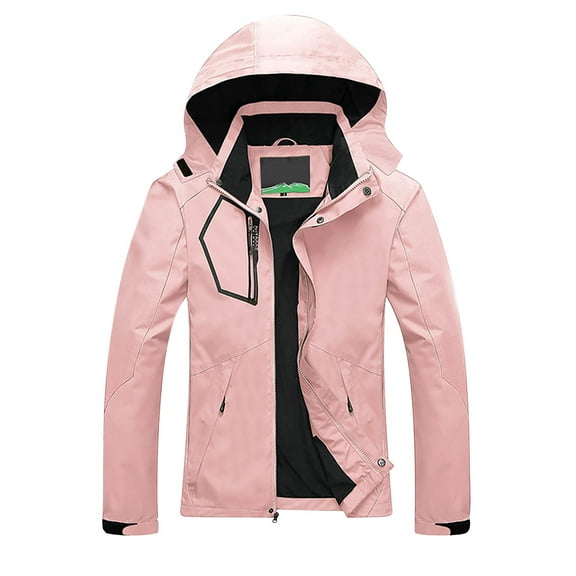 Htigea Women's Waterproof Jacket Fall Zip Up Hooded Windproof Coats Outdoor Athletic Windbreaker for Cycling Hiking Everyday Pink M