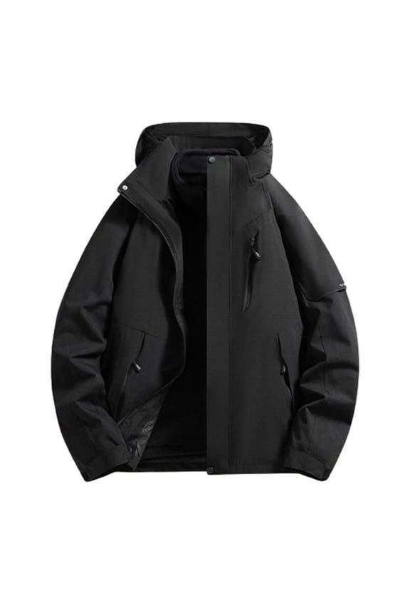 Women's Waterproof Windproof Jackets 3 in 1 Outdoor Hiking Athletic Windbreaker Outerwear Warm Winter Coats with Zipper Pockets Black L