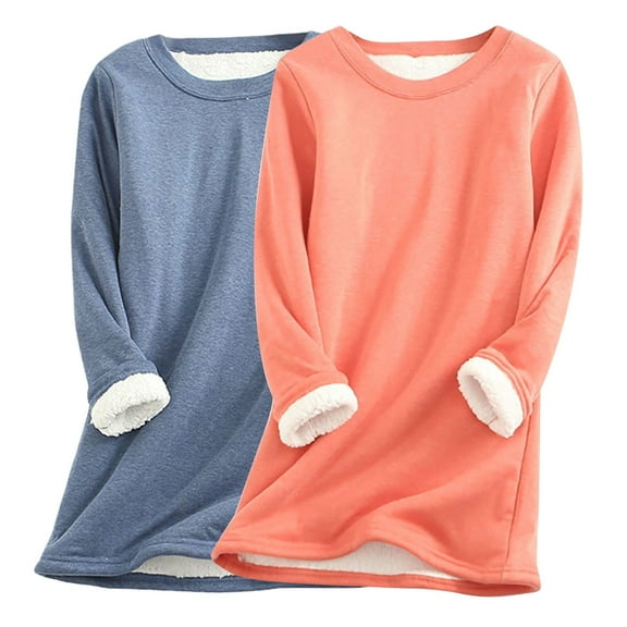 Htigea Women's Winter Sweatshirts 2 Pieces Fleece Lined Long Sleeve Pullover Soft Cozy Loungewear Tops Blue S