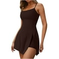 thumbnail image 1 of Htigea Women's Yoga Mini Dress Summer Spaghetti Strap Open Back Workout Dress Side Slit Tennis Athletic Dresses Coffee,S, 1 of 4